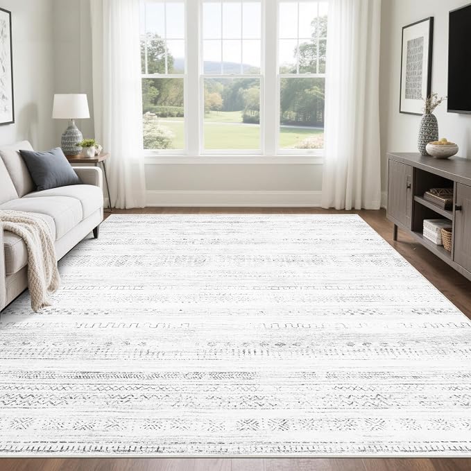 8x10 Washable Area Rugs for Living Room, Dining Room- Morocco Gray | Boho Ultra by Srugn