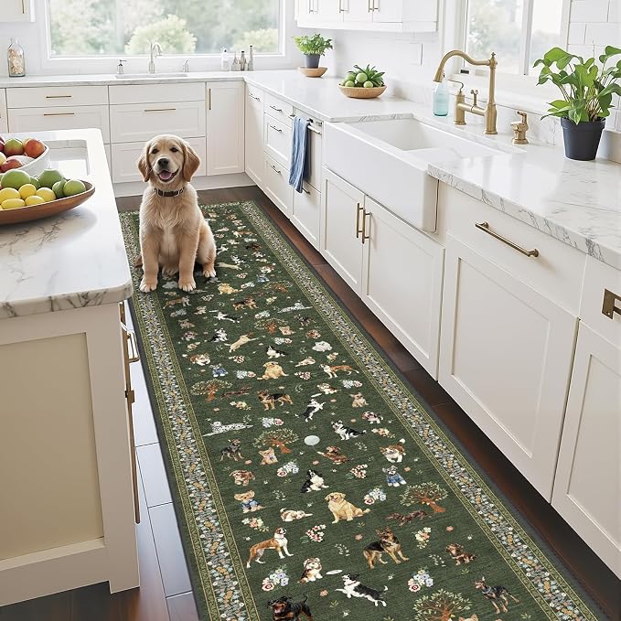 Dark Green Floral Hallway Runner Rug 2x8 - Image 6