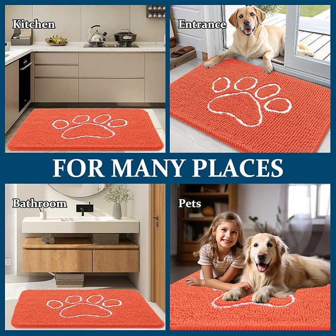OLANLY Dog Door Mat for Muddy Paws 30x20, Paw Print Design Chenille Mud Mat | - Image 8