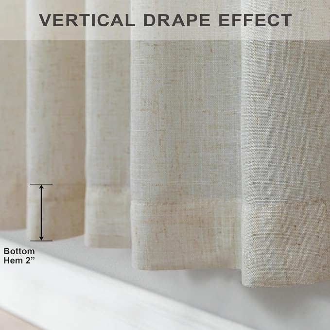 102 Inch Linen Blend Curtains for Living Room Dinning 2 Panels Back Tab Pocket - Image 6