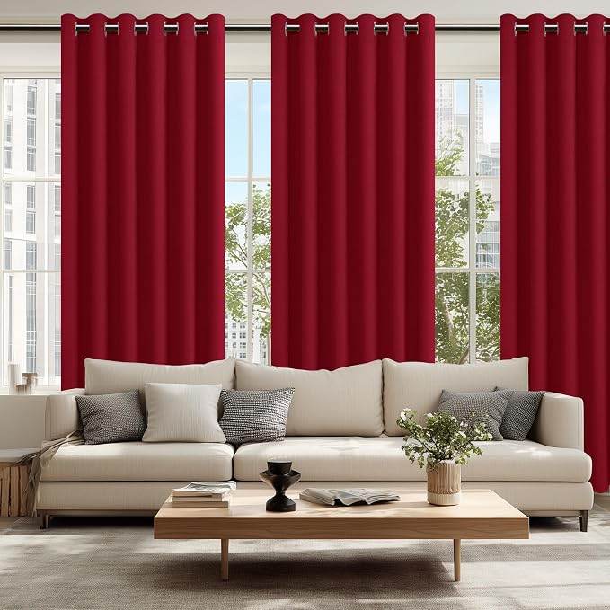 Grommet Blackout Curtains for Bedroom, 70 x 84 Inches Christmas Red | Thermal - Image 6