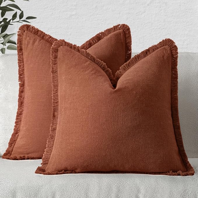 MIULEE Linen Fringe Decorative Fall Throw Pillow Covers Late Autumn 18x18 | Set - Image 12