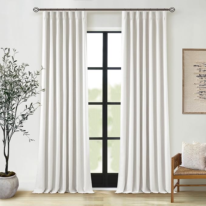 Beige White Extra Long 100% Blackout Linen Curtains 120 Inches Long 2 Panels by Twodrapes