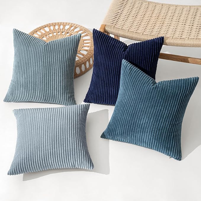 MIULEE Soft Corduroy Decorative Throw Pillow Covers Blue Navy Series 16x16 | - Image 2