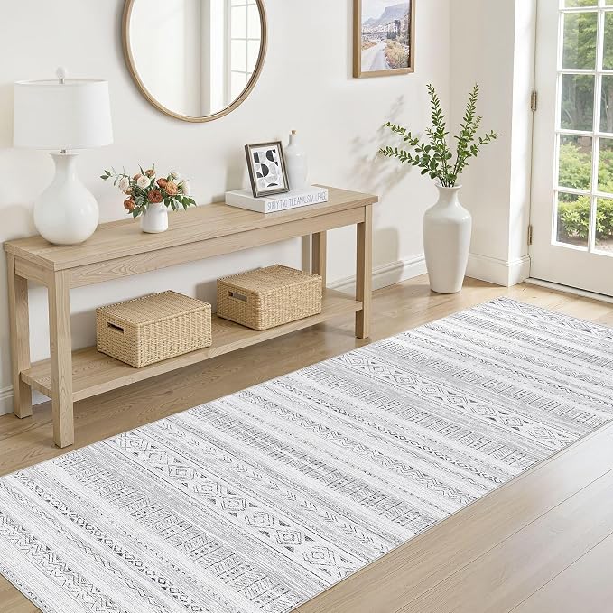 cotiled Hallway 2.6x8 Runner Rugs Washable Boho Rug Dark Grey | Stain Resistan - Image 2