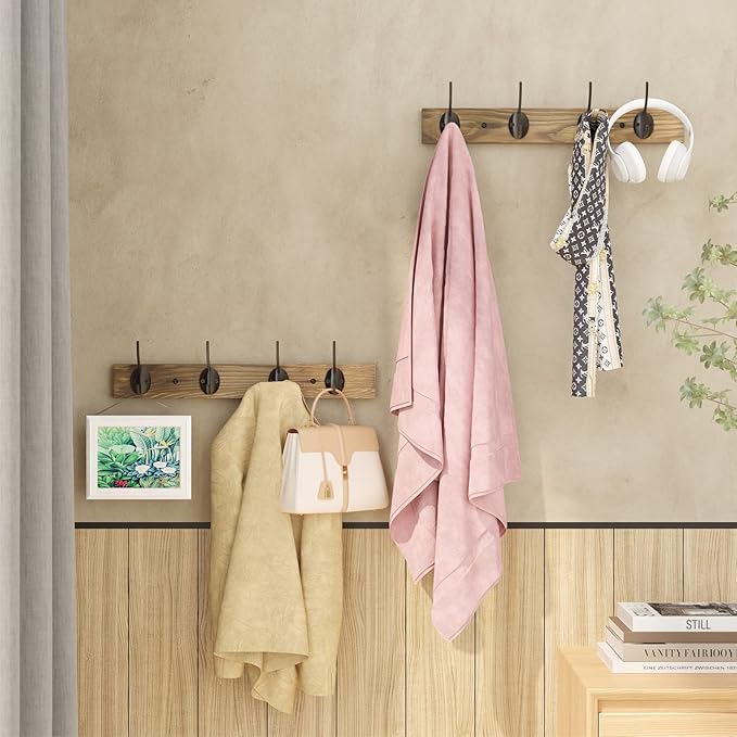 Coat Hooks Wall Mounted, Wooden Hat Rack with 4 Hooks for Entryway, Bathroom,Bedroom(4 Pack,Brown)