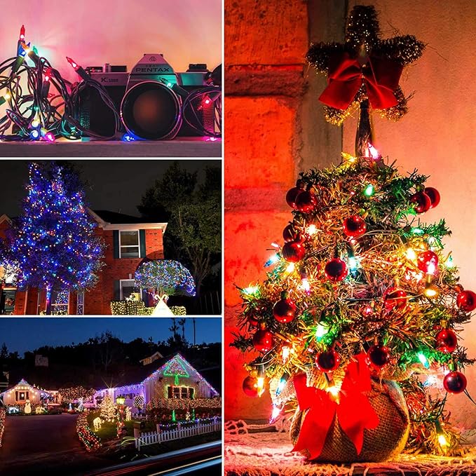 Minetom Clear Christmas Lights 2 Pack 26.5 Feet 100 Counts Mini String Lights Waterproof for Indoor Outdoor Patio Wreath Garden Wedding Party Thanksgiving Holiday Xmas Tree Decorations, Multicolored