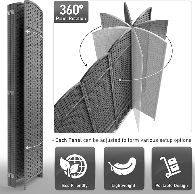 Sorbus 6 Panel Room Divider 6 ft. Tall - Privacy Screen, Extra Wide Double Hinged Panels, Mesh Hand-Woven Design, Partition Room Dividers and Folding Privacy Screens, Wall Divider for Room Separation