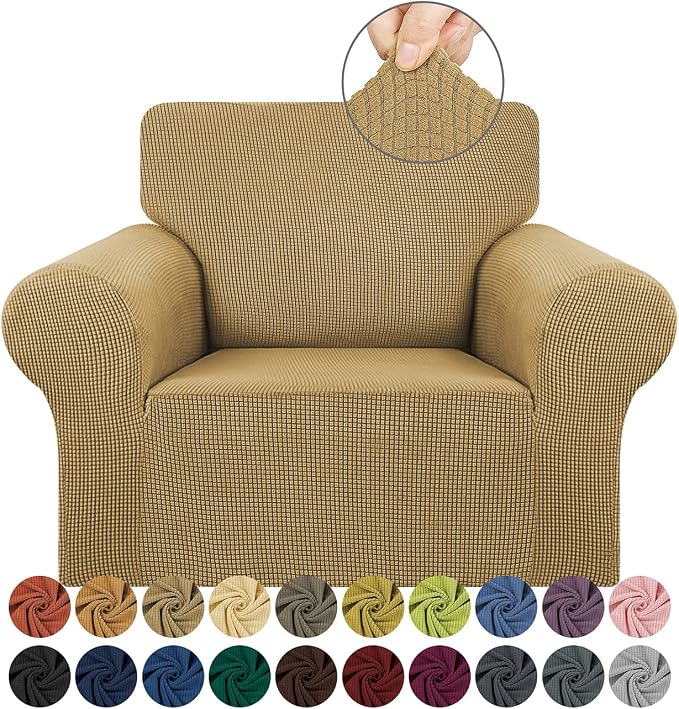 Stretch Chair Sofa Slipcover, Single Couch Cover, Tan | 1-Piece Washable Sofa by KEKUOU