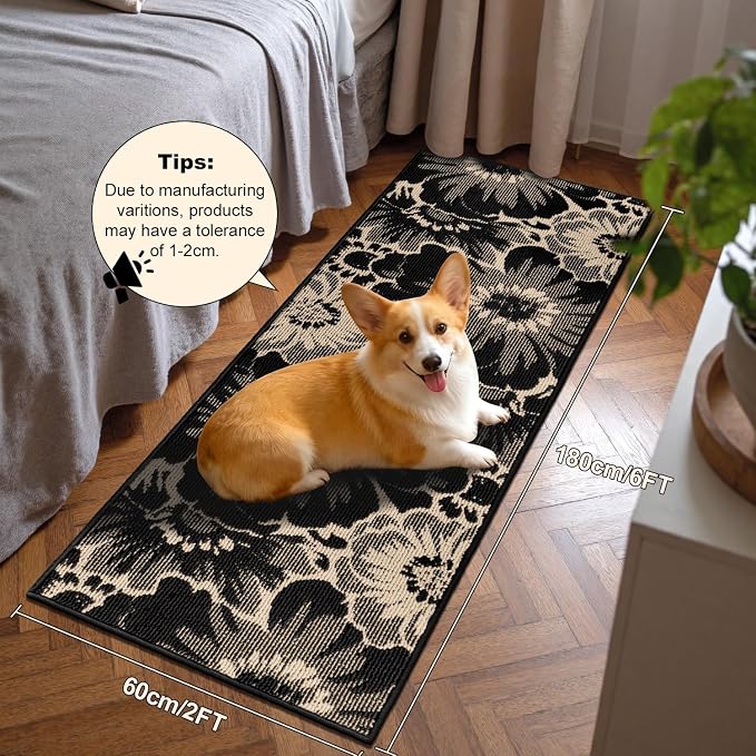 Findosom Hallway Runner Rug 2x6, Non Slip High-Low Textured Floral Washable - Image 2