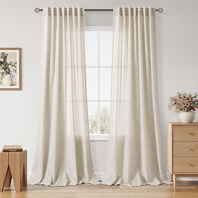 Warm Beige Linen Curtains 84 Inch Length 2 Panels Set by Nanspring