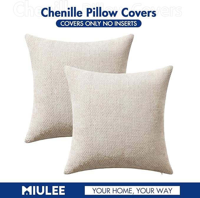 MIULEE Decorative Couch Throw Pillow Covers 22x22 Inch Neutral Beige 2 Pack | - Image 7