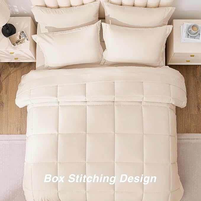 Love's cabin Twin XL Comforter Set Beige, 5 Pieces Twin XL Bed in a Bag, All Season Bedding Sets with 1 Comforter, 1 Flat Sheet, 1 Fitted Sheet, 1 Pillowcase and 1 Pillow Sham