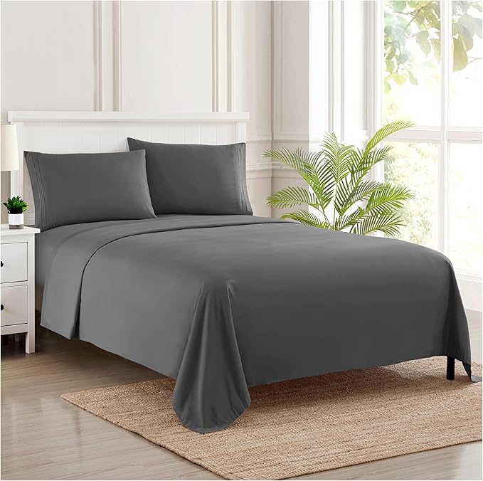 California King Sheet Sets - Breathable Luxury Sheets with Full Elastic & Secure Corner Straps Built In - 1800 Supreme Collection Cal King Deep Pocket Bedding Set, Sheet Set, California King, Gray