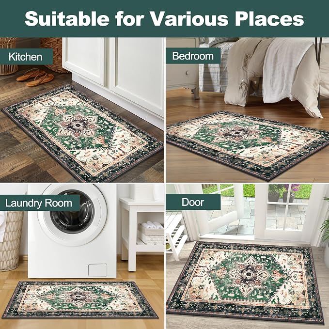 Yamaziot Washable Area Rug, 2x3 Small Boho Vintage Entryway Non-Slip Rug | - Image 7