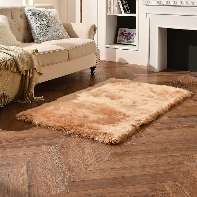 duduta Beige Faux Sheepskin Fur Rug 3x5 ft, Fluffy Carpet Rug | Shag Fuzzy - Image 3
