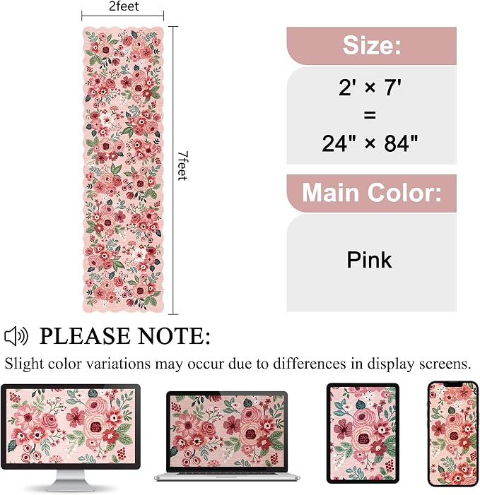 DUKINO 2x7 Runner Rug for Hallway, Floral Washable Rug for Kitchen, Stain - Image 2