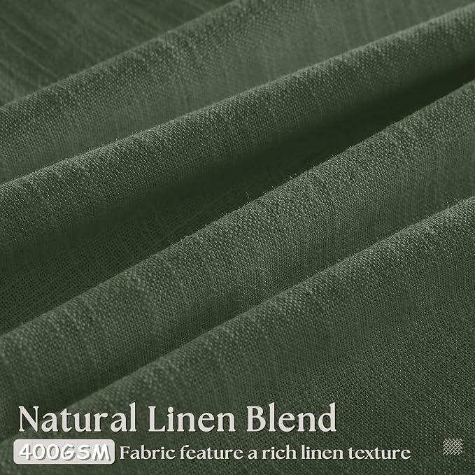 108 Inch Linen Memory Trained Pleated Curtains Olive Green - Image 3
