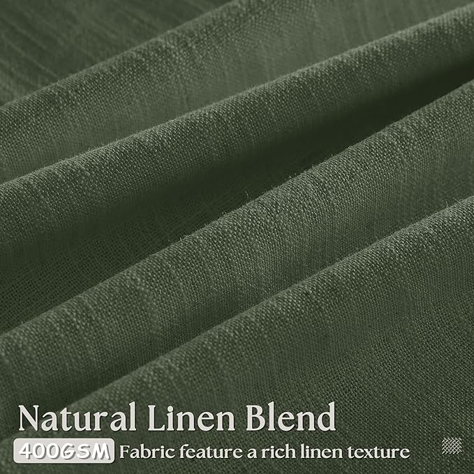 Pleated Semi Sheer Memory Shape Olive Green Linen Curtains 90 Inches Long | - Image 3