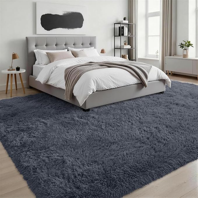 9x12 Area Rug Living Room Bedroom: Fluffy Plush Shag Carpet Grey | - Image 3