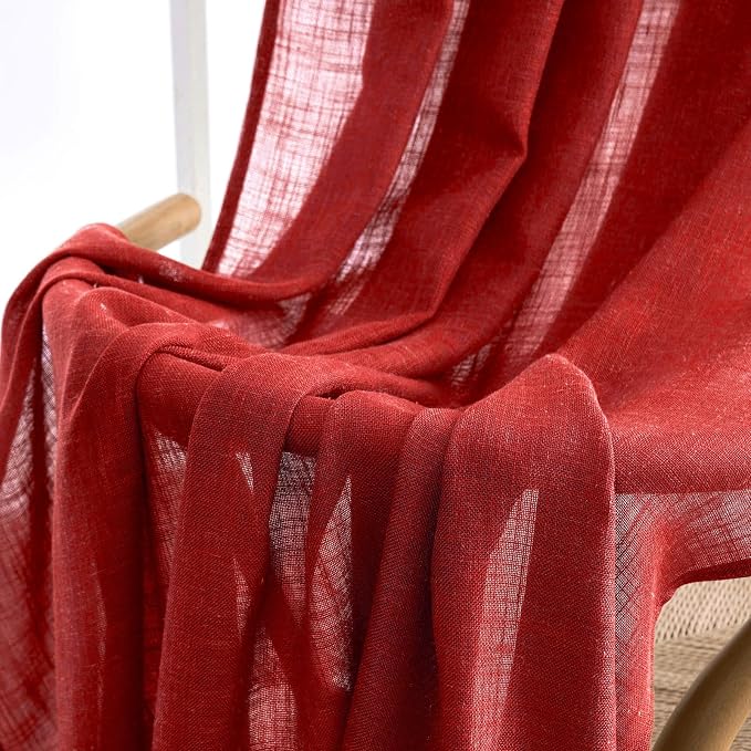 MIULEE Red Linen Short Curtains 52x63 Inch Long 2 Panel - Image 6