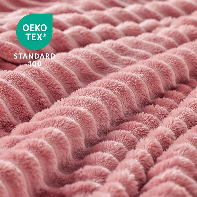 BEDELITE 3D Ribbed Jacquard Pink Fleece Throw Blanket - Image 4