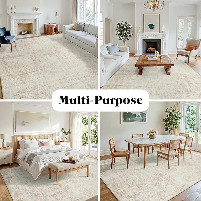 10x12 Area Rug for Living Room Bedroom: Non-Slip Modern Beige White | Machine - Image 3