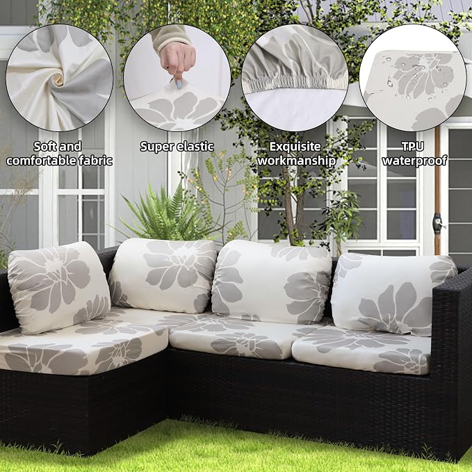8Pcs Outdoor Cushion Covers, Elastic Patio Cushion Covers | Washable, - Image 3