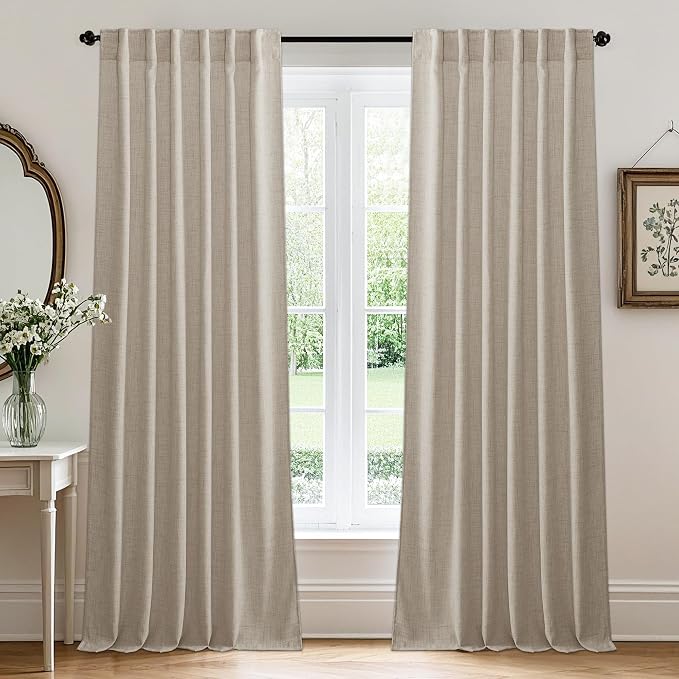 RYB HOME Linen Semi Sheer Curtains 63 inch Length by RYBHOME