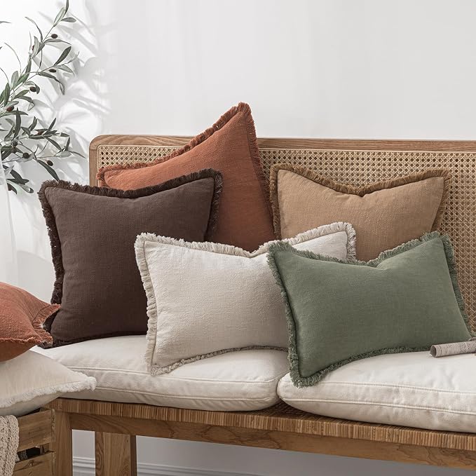 MIULEE Linen Decorative Fall Euro Throw Pillow Covers Dark Brown 26x26 | Set of - Image 2