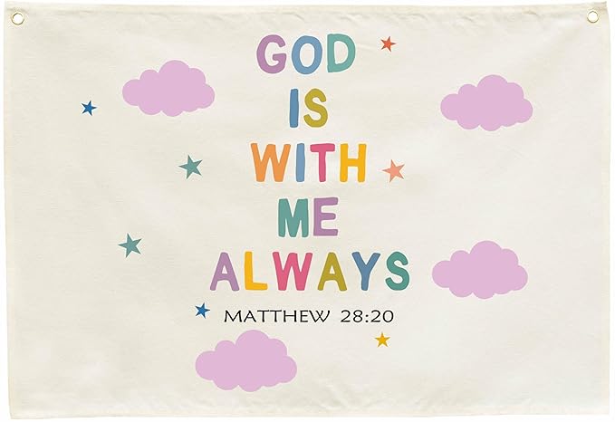 Christian Bible Verse Scripture Rectangular Banner Flag Wall Sign Decor Gift for Baby Girls-Nursery Baby Room Bedroom Decor-Baby,Shower Birthday Christmas Gift-God Is with Me Always