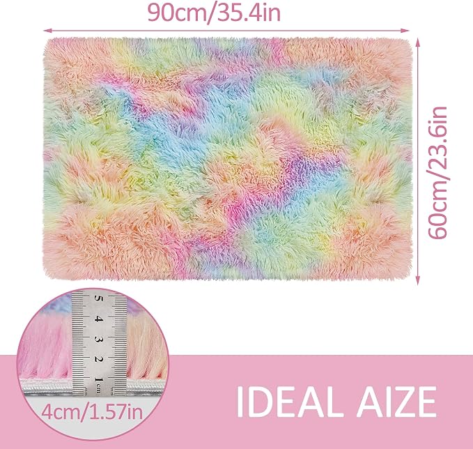 Small Fluffy Rainbow Colorful Area Rug - Image 2