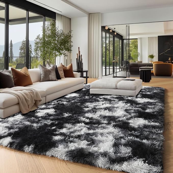Black White Grey Bedroom Rugs 4x6 Ft, Soft Fuzzy Plush Indoor Floor Area Rug | - Image 8