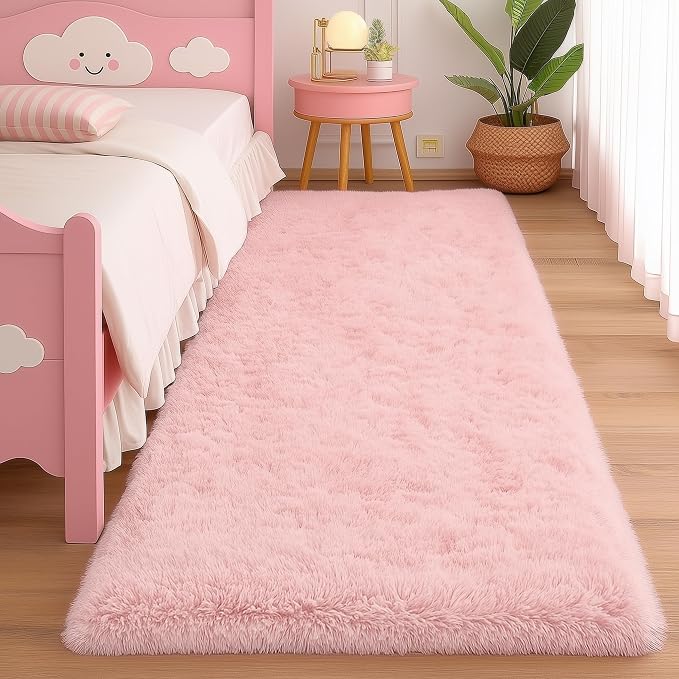 Amdrebio Pink Shag Plush Runner Area Rug 2x6 - Image 6
