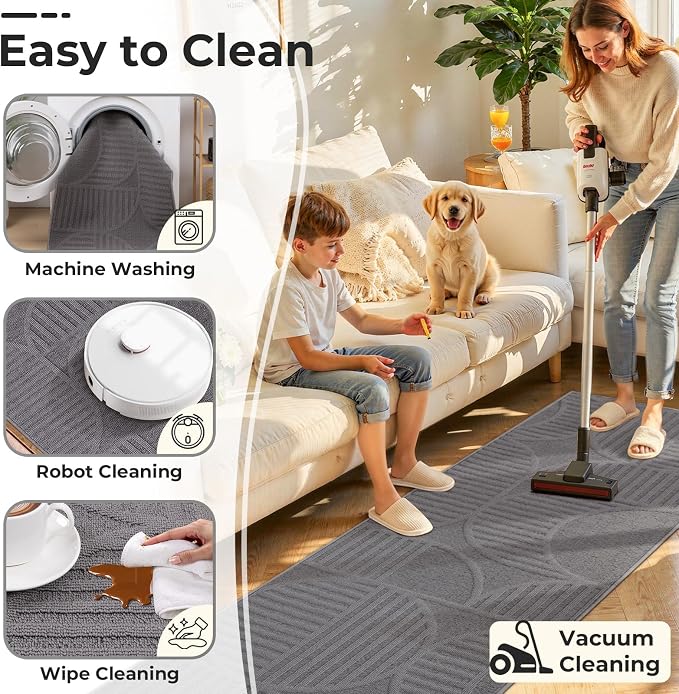Findosom Washable Runner Rug 2x6, Geometric High-Low Textured Non Slip Hallway - Image 3