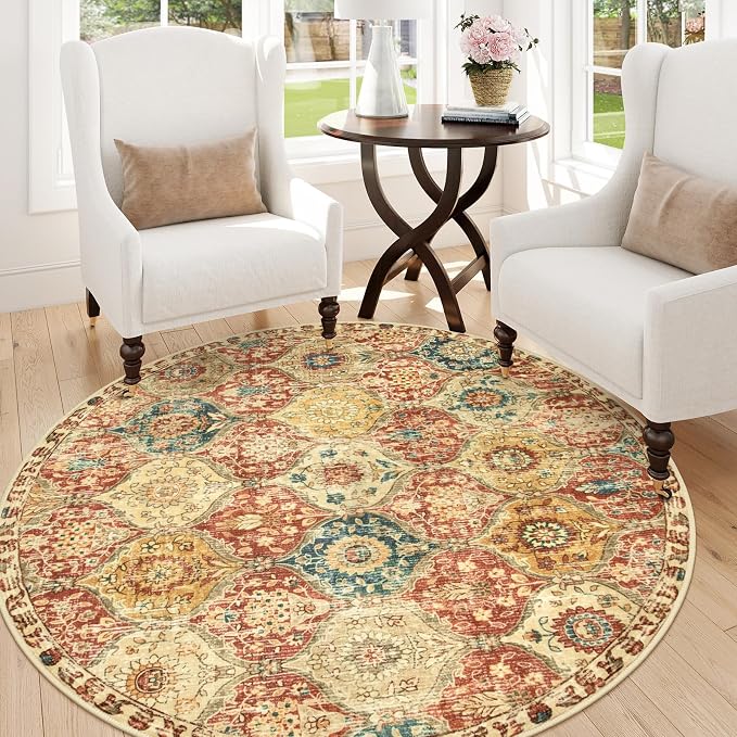 Lahome Moroccan Washable Round Rugs, Non-Slip Soft Round Rug 4ft Ultra-Thin | - Image 5
