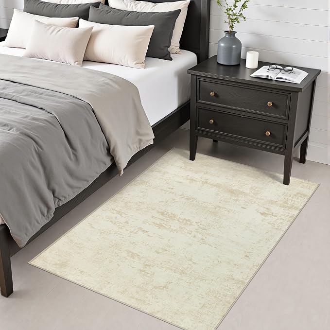 Area Rug Living Room: 3x5 Modern Washable Indoor Soft Carpet Beige | - Image 4