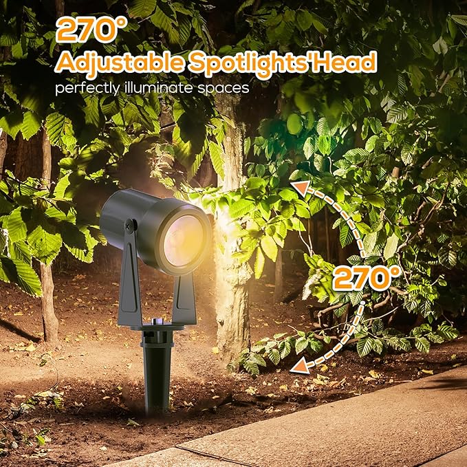 SUNTHIN Outdoor Landscape Lighting with Remote, RGBW Color Changing Spot Uplights, 6 Pack