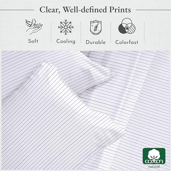 California Design Den Deep Pocket Twin Sheets Set - 400 Thread Count Sateen, Natural 100% Cotton Sheets, Cooling and Durable Bedding Set - Pinstriped