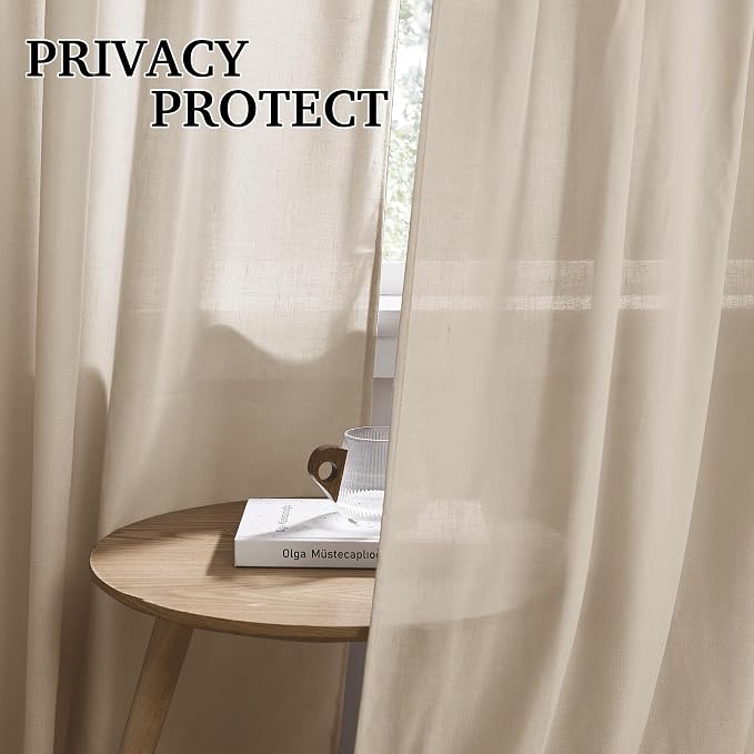 RYB HOME Linen Semi Sheer Curtains - Image 3
