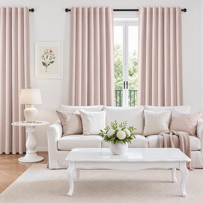 Topfinel Light Pink Linen Blackout Curtains 108 Inches Long - Image 6