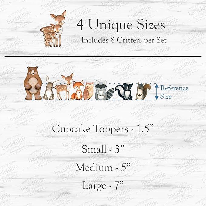 Back40Life Forest Critters Painted Wooden Animal Cutout Shapes (Large + Stands (Bundle of 8))