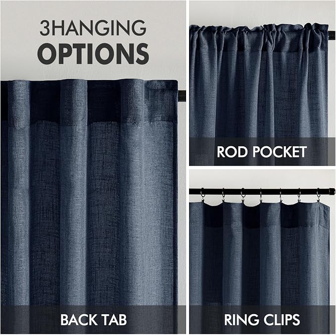 MIULEE Navy Blue Linen Curtains 52x54 Inch 2 Panels - Image 3