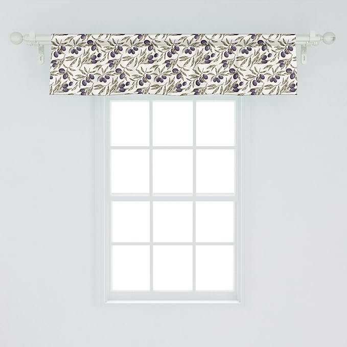 Ambesonne Olive Window Valance, Digitally Generated Hand Drawn Style Botanical Blossoms, Curtain Valance for Kitchen Bedroom Decor with Rod Pocket, 42" x 12", Quartz Taupe