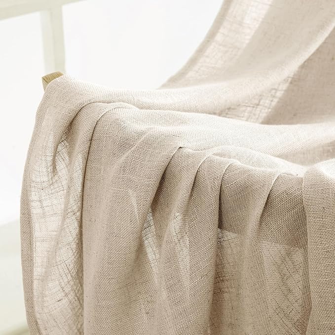 MIULEE Light Taupe Linen Curtains 52x63 Inch Length - Image 6