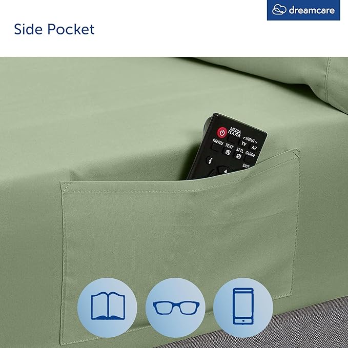 DREAMCARE Queen Sheet Set – 6 pcs Cooling Bed Sheets – up to 21” Deep Pocket Queen Sheets Set – 2500 Supreme Collection – Extra Soft 100% Brushed Microfiber Hotel Luxury with Side Pocket – Sage Green