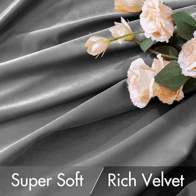 MIULEE Grey Velvet Curtains 52x96 inches 2 Panels Luxury Blackout Curtains | - Image 4