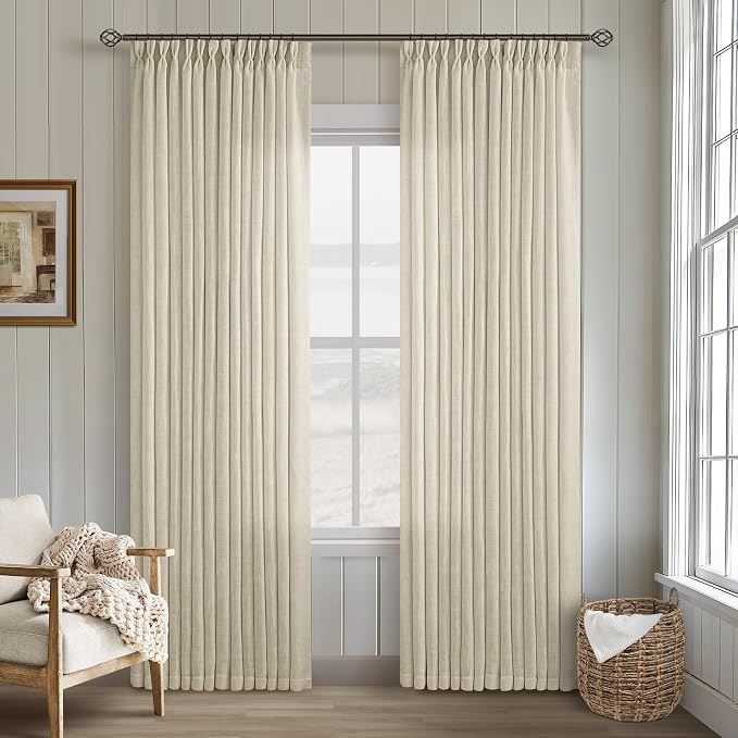 Neutral Oatmeal Linen Pinch Pleated Curtains Long 2 Panels | Memory Training - Image 8