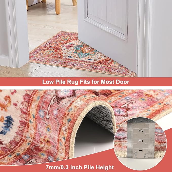 Yamaziot Washable Runner Rug, 2x8 Non-Slip Boho Vintage Hallway Kitchen Rug | - Image 4