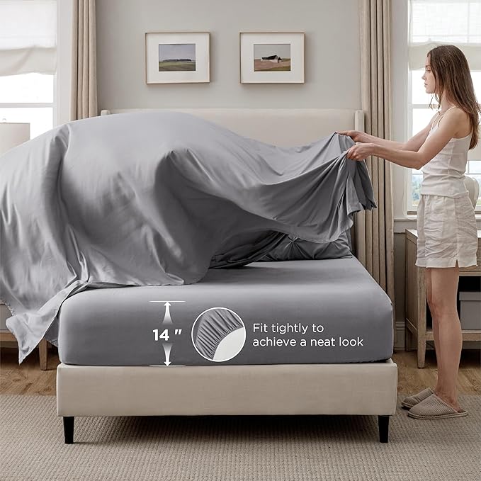 Bedsure King Size Comforter Set - Bedding Sets King 7 Pieces, Pintuck Bed in a Bag Grey Bed Set with Comforter, Sheets, Pillowcases & Shams